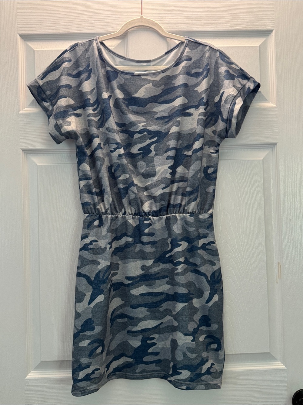 Women’s blue and gray camouflage dress